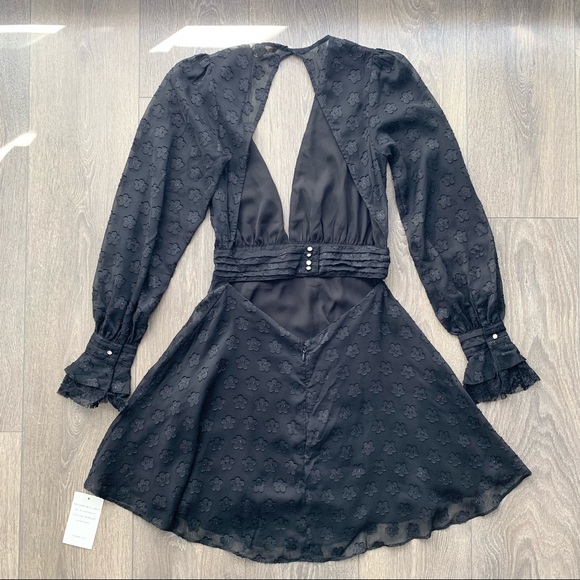 For Love & Lemons Modern Love Deep V-neck Mini Dress Black Size Small - Picture 15 of 16